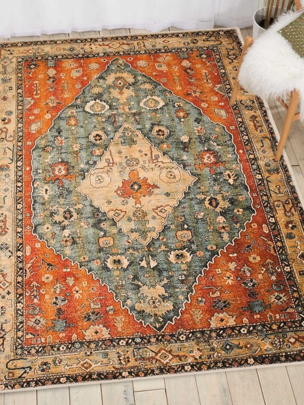 Boho Area Rug, Faux Wool 3' x 5' Machine Washable Rugs for Entryway